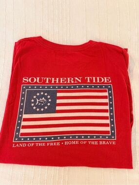 Southern Tide Red Patriotic Flag Shirt USA July 4th Large Mens